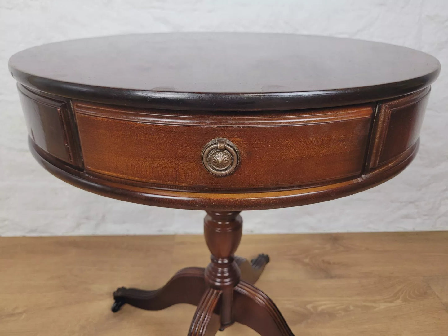 Victorian Drum Side Table Round Inlaid Paw Castors Drawers Postage Available