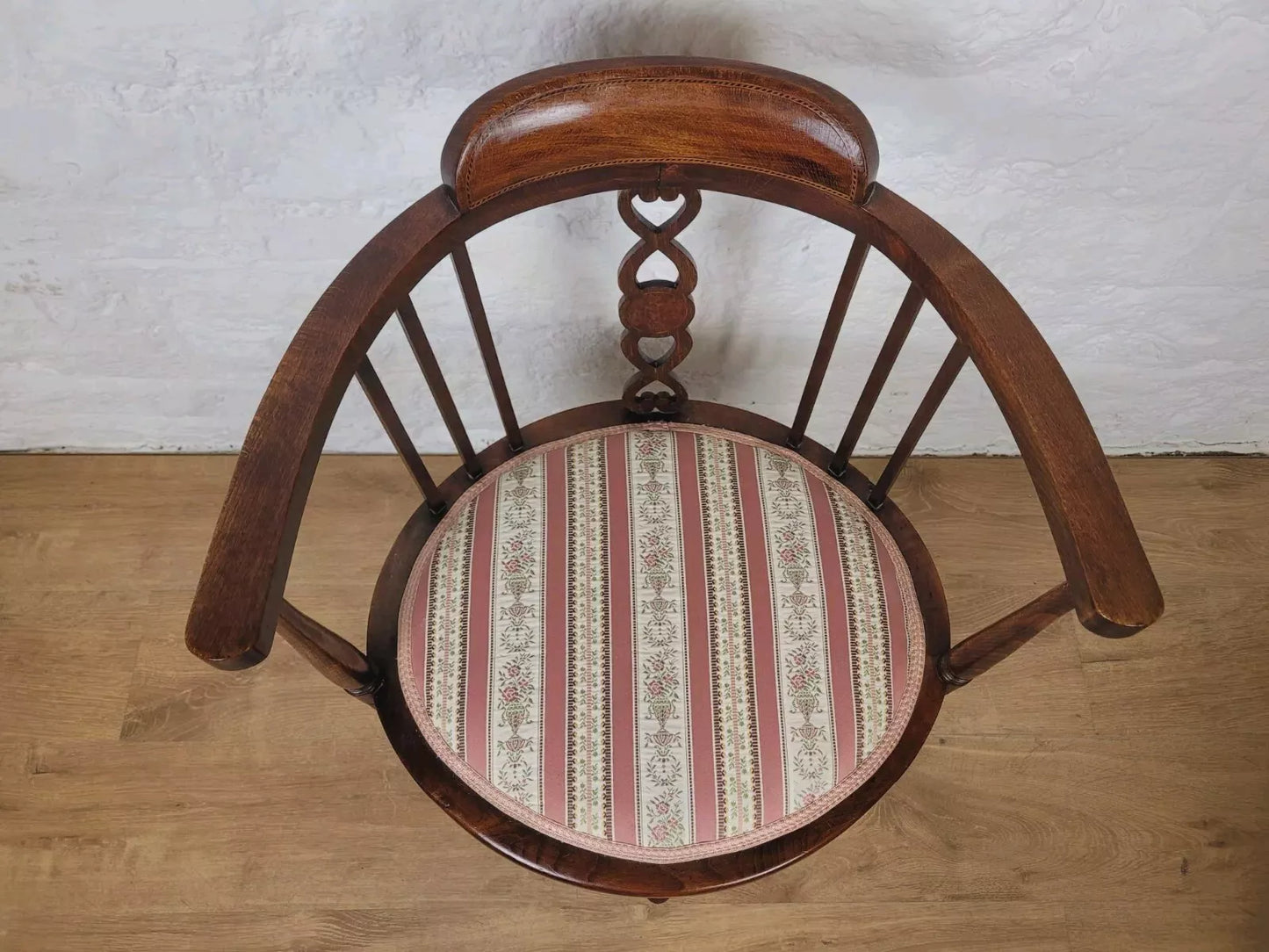 Edwardian Elbow Chair Inlaid Pierced Back Upholstered Postage Available