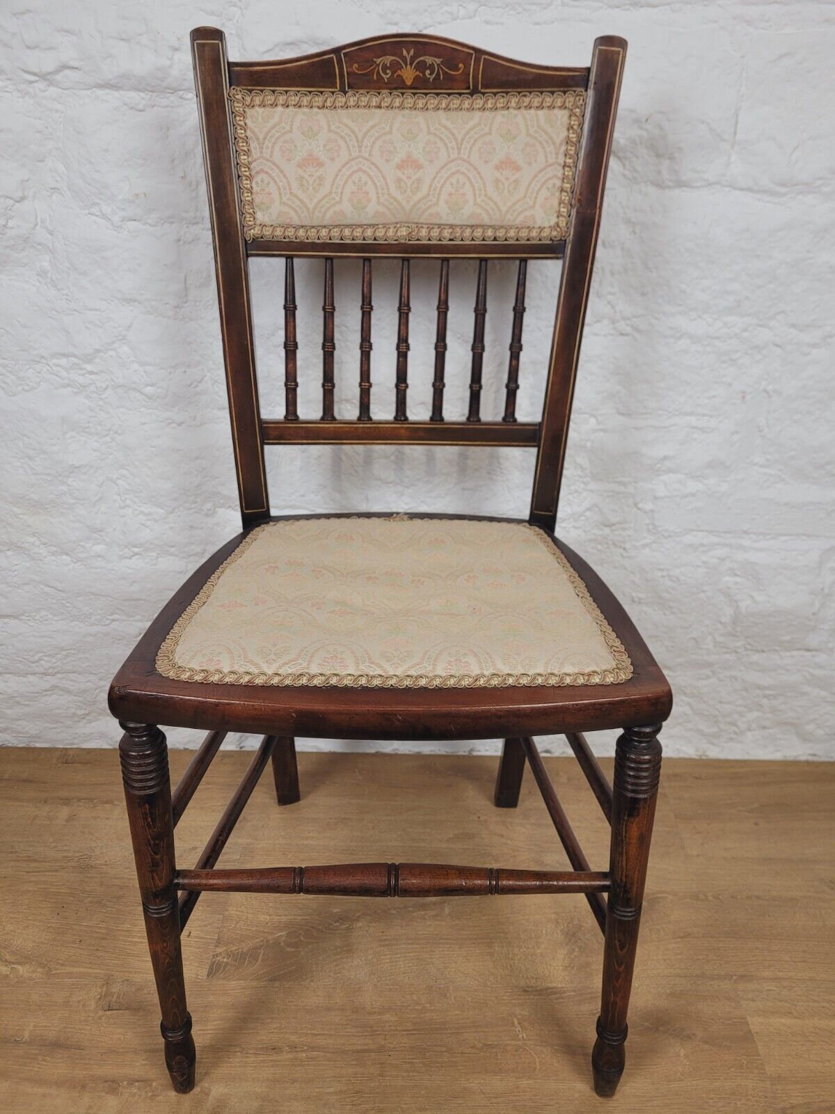 Victorian Inlaid Bedroom Chairs Pair Spindle Back Upholstered Postage Available