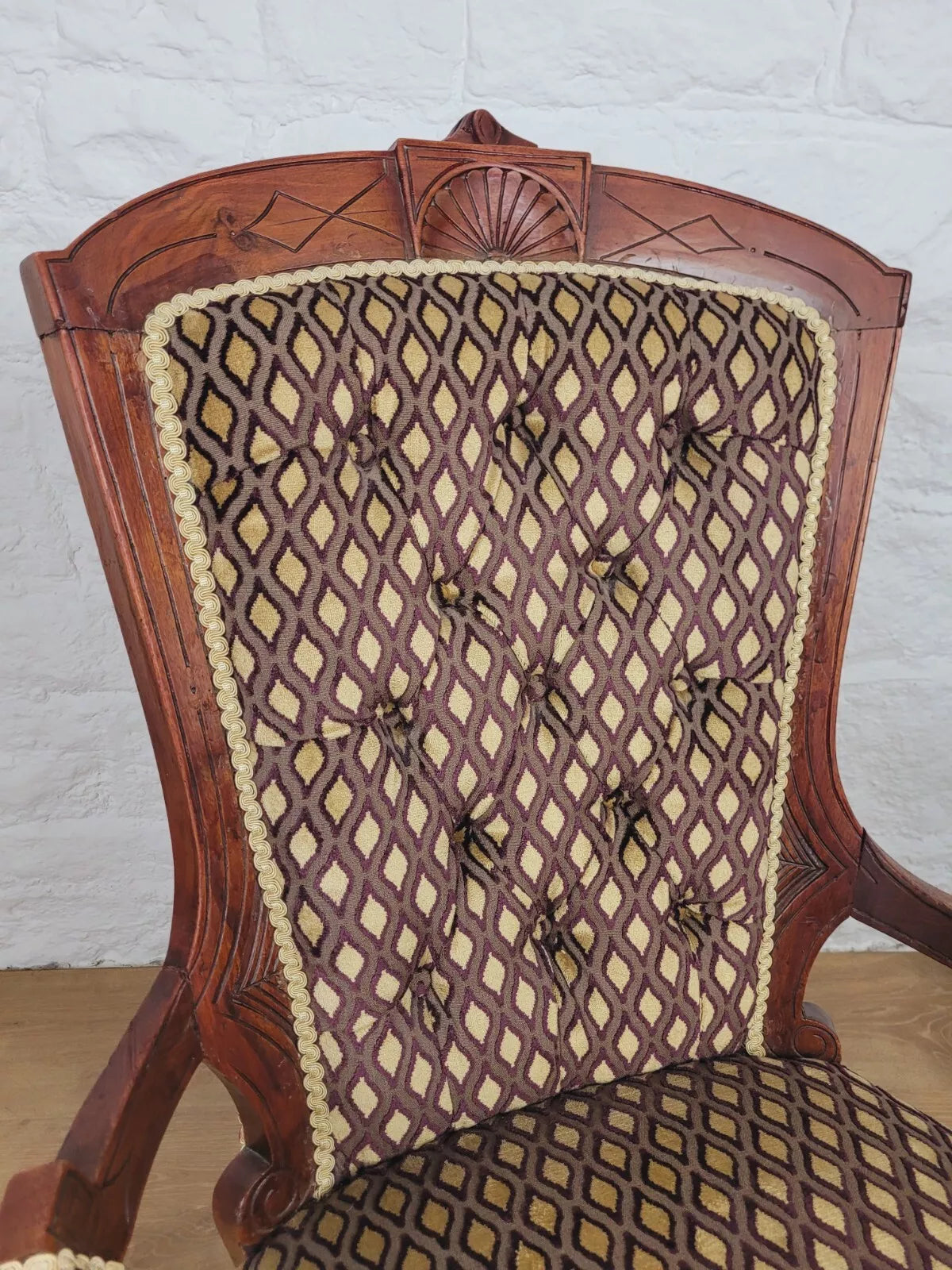 Victorian Armchair Carved Sunburst Button Back Sprung Seat Delivery Available