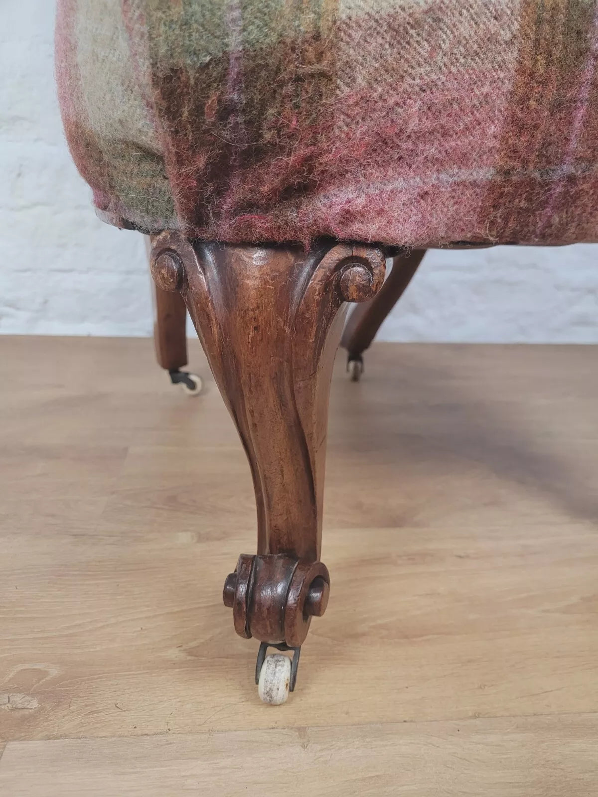 Walnut Nursing Chair Victorian Castors Tartan Carved Foliage Postage Available