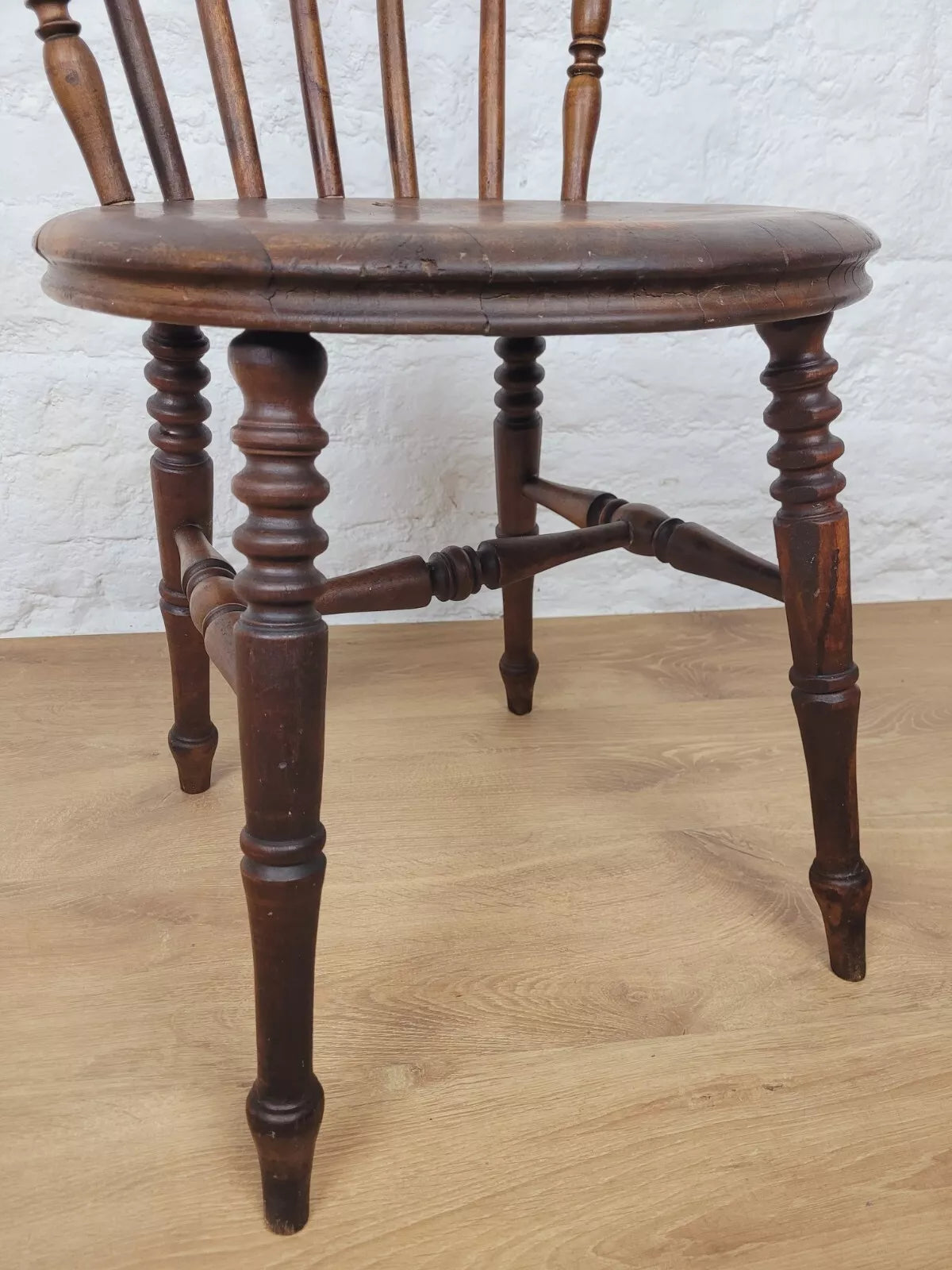 English Penny Windsor Chair Elm Spindle Back Victorian Country Postage Available