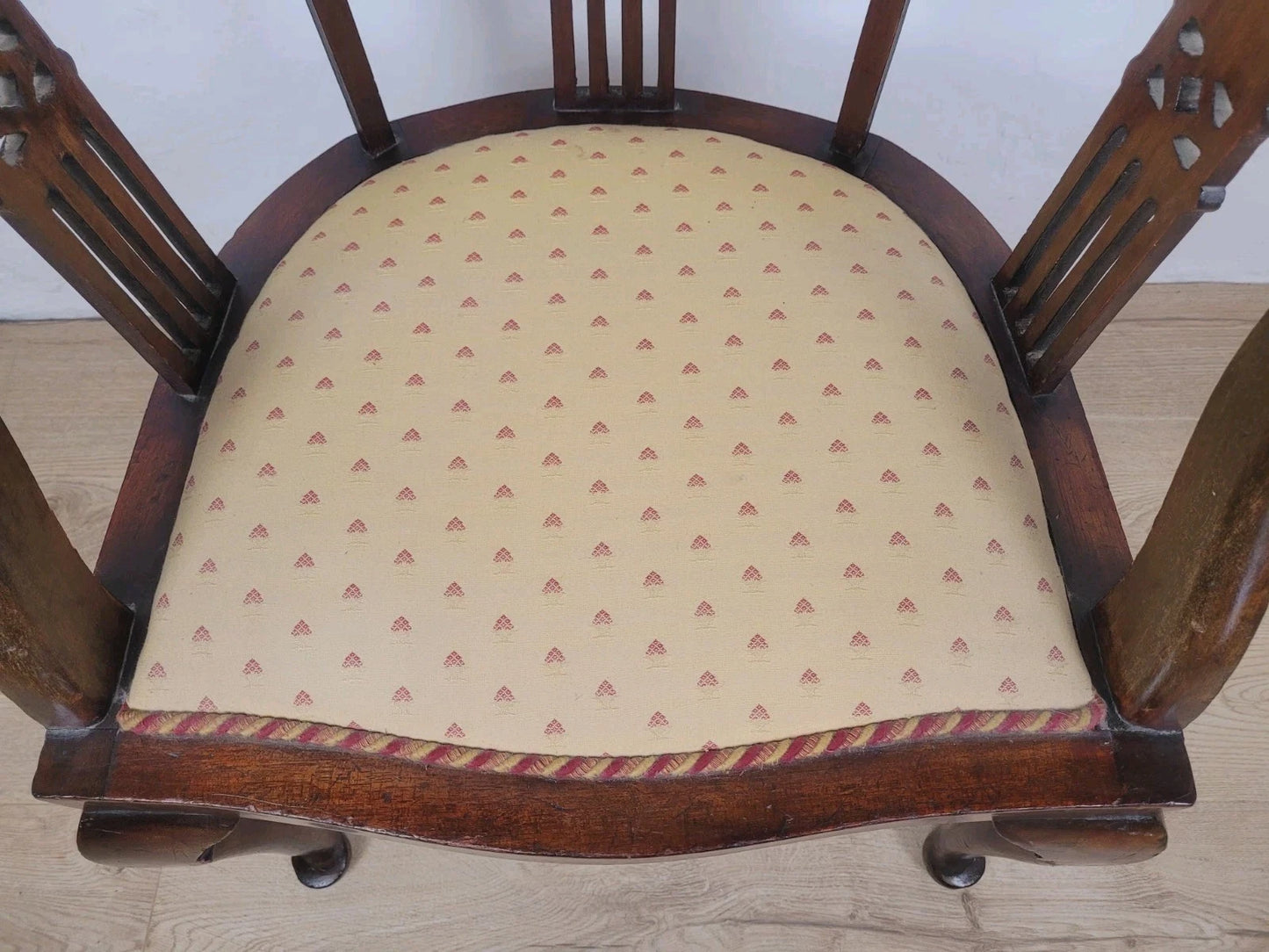 Edwardian Bedroom Elbow Chair Cushion Pierced Back Upholstered Postage Available