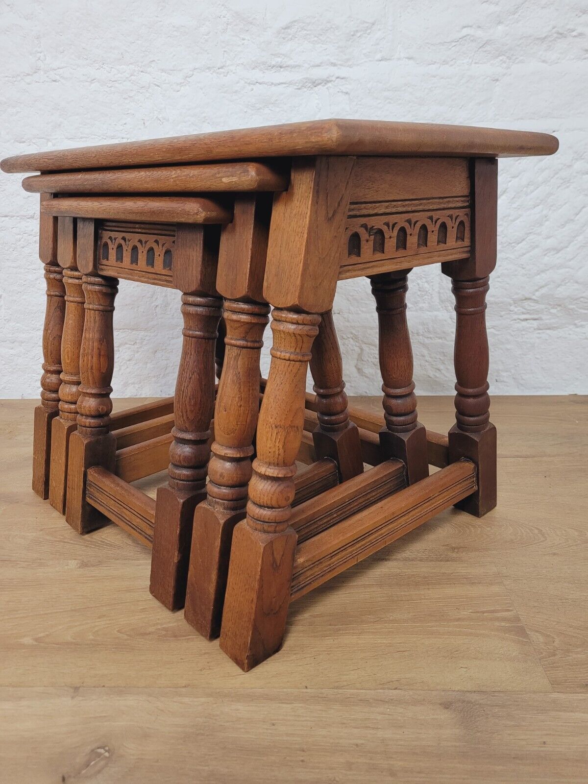 Nest of Tables Oak Carved Country English Rectangular Postage Available