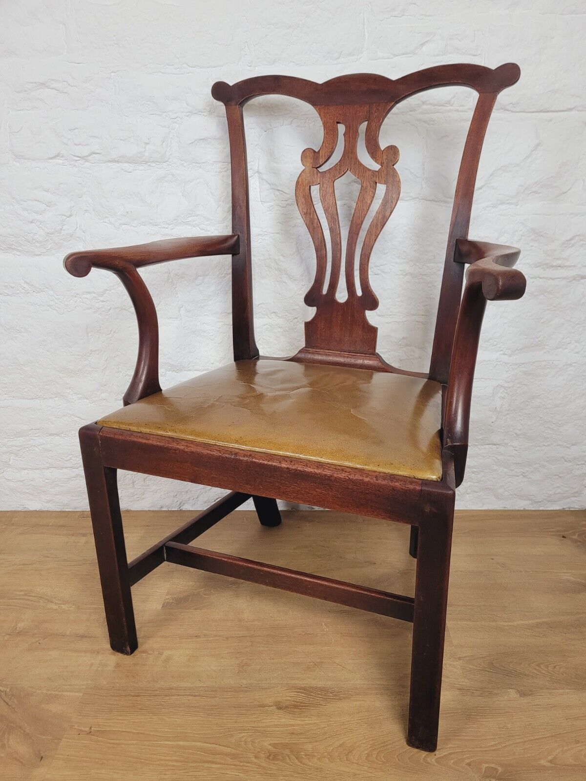 Victorian Dining Armchair Chippendale Style Pierced Splatback Leather Postage Available