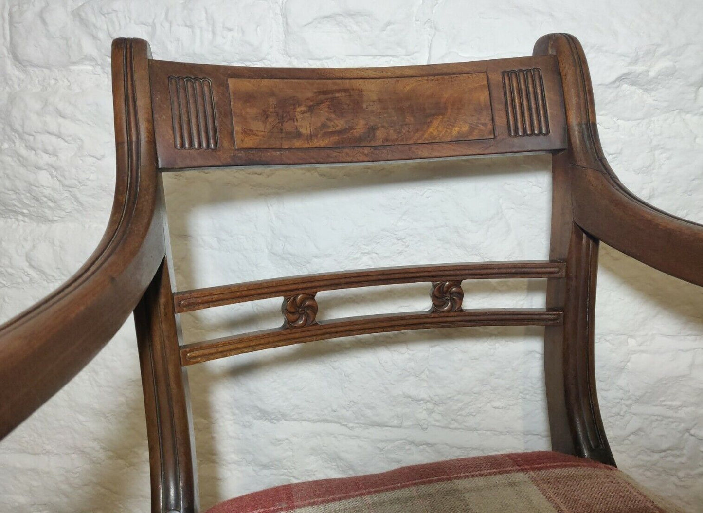 William IV Dining Chairs Set Tweed Carver Foliage Carvings Postage Available