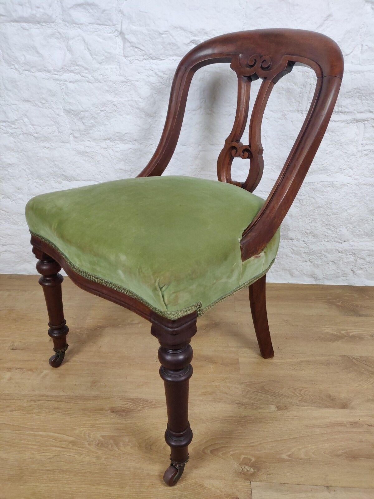 Balloon Back Dining Chair Castors Antique Mahogany Green Postage Available