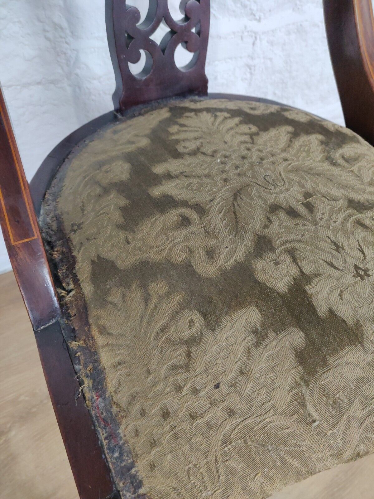 Edwardian Inlaid Dining Chair Queen Anne Legged Upholstered Postage Available