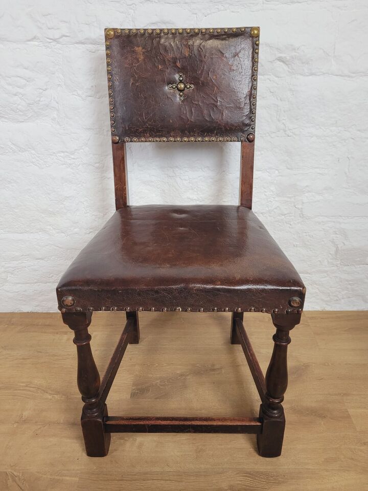 18th Century Hall Chair Mahogany Leather Brass Studded Postage Available