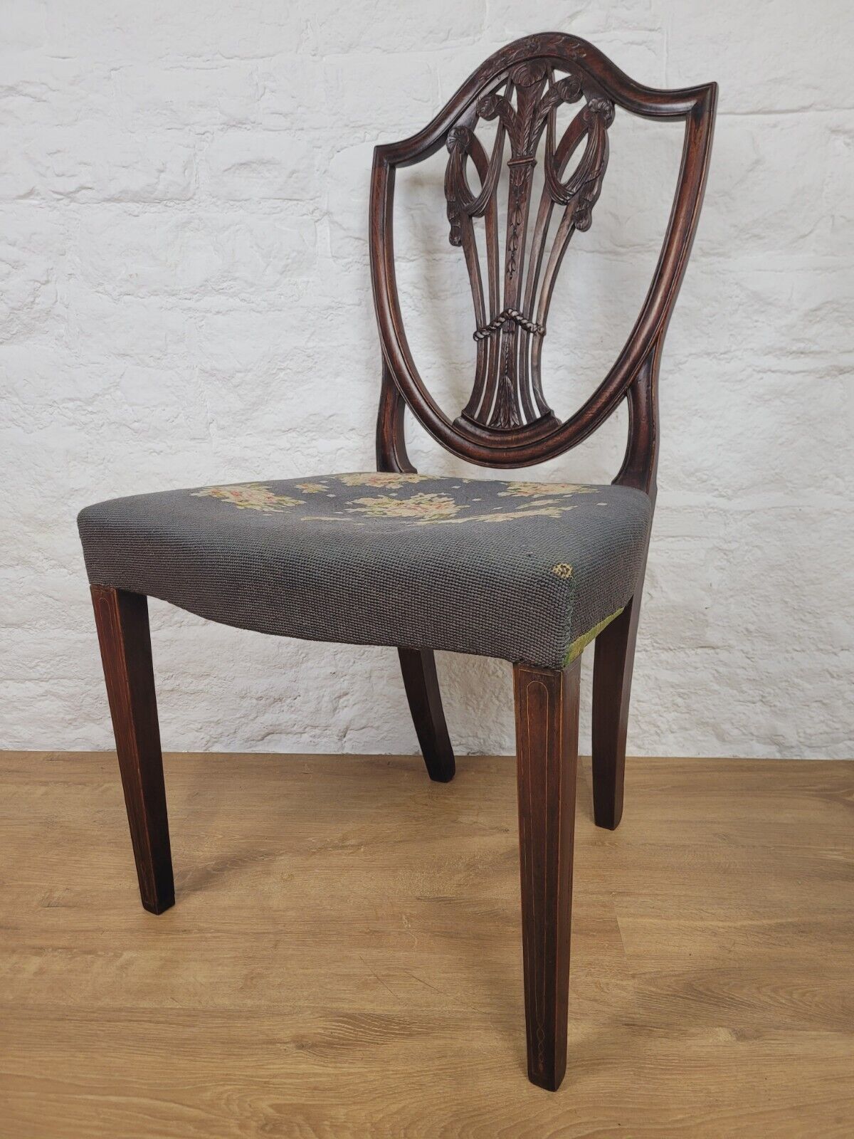 Shield Back Dining Chair Wheat Sheaf Carved Victorian Inlaid Postage Available