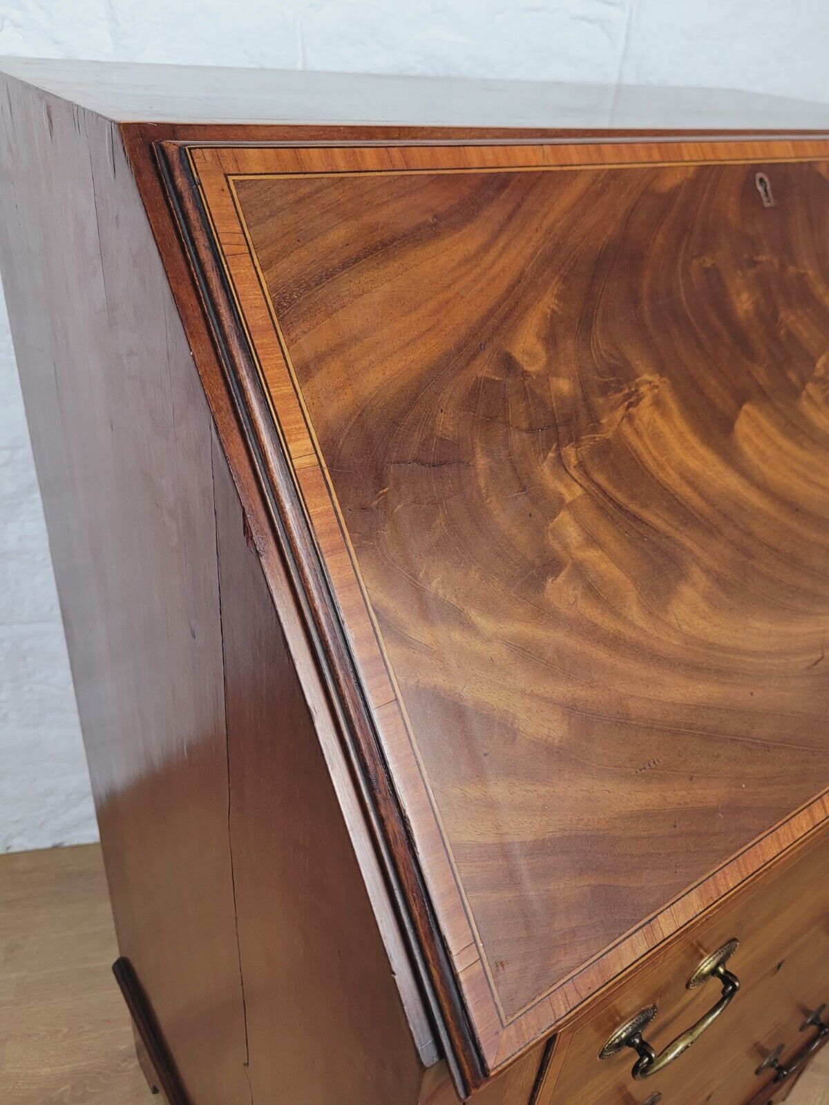 Edwardian Writing Bureau Satinwood Crossbanded Inlaid Leather Delivery Available