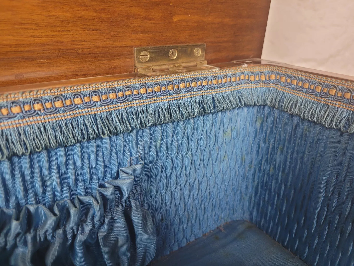 Victorian Sewing Box Blue Drawer Cabriole Legs Antique Postage Available