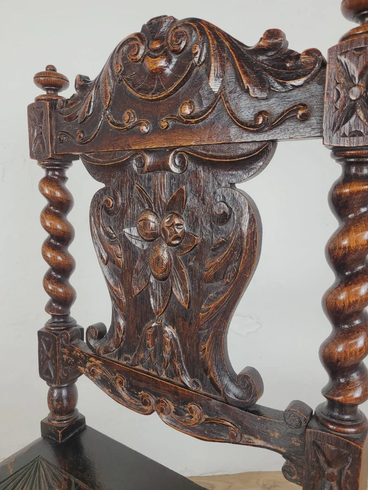 Victorian Side Chair Carved Barley Twist 17thC Styled Antique Postage Available