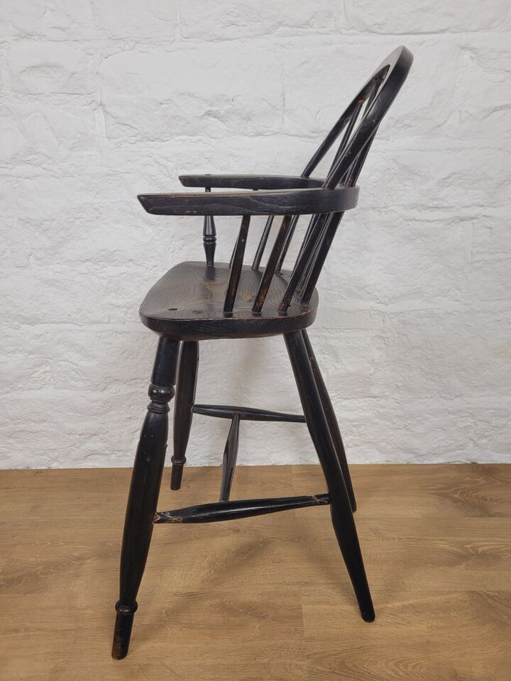 Childs Windsor High Chair 19thC Ebonised Stick Back Postage Available