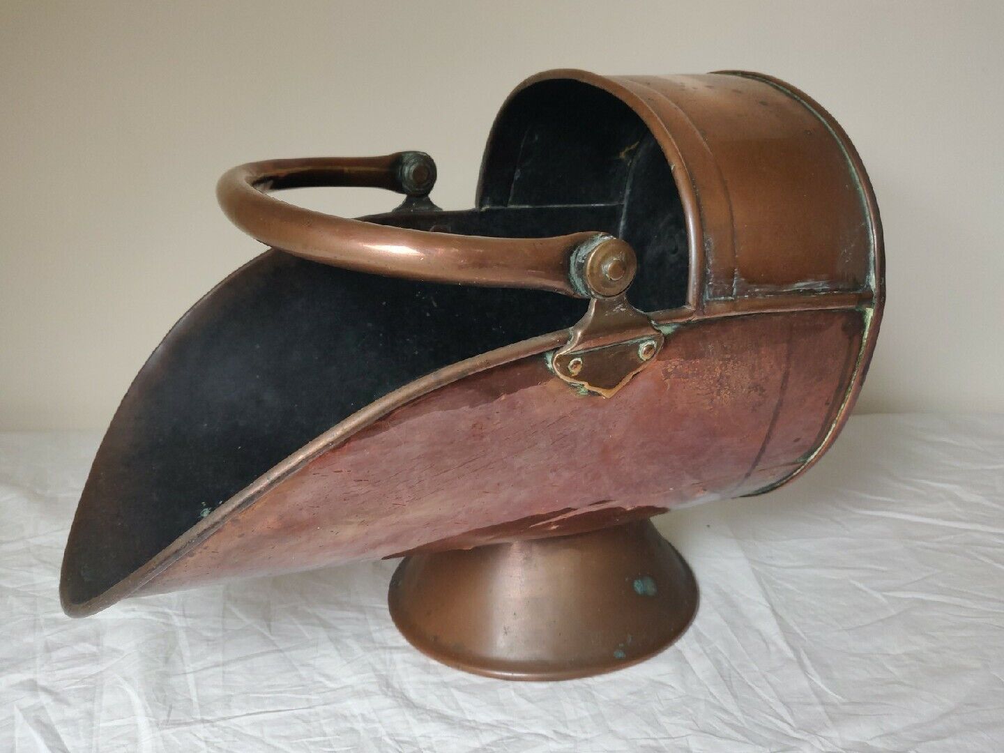 Copper Riveted Coal Helmet Scuttle With Handle Victorian Postage Available