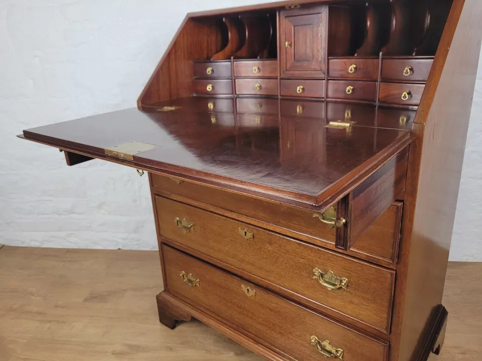 Vintage Writing Bureau Desk Mahogany Key & Lock Brass Handles Delivery Available