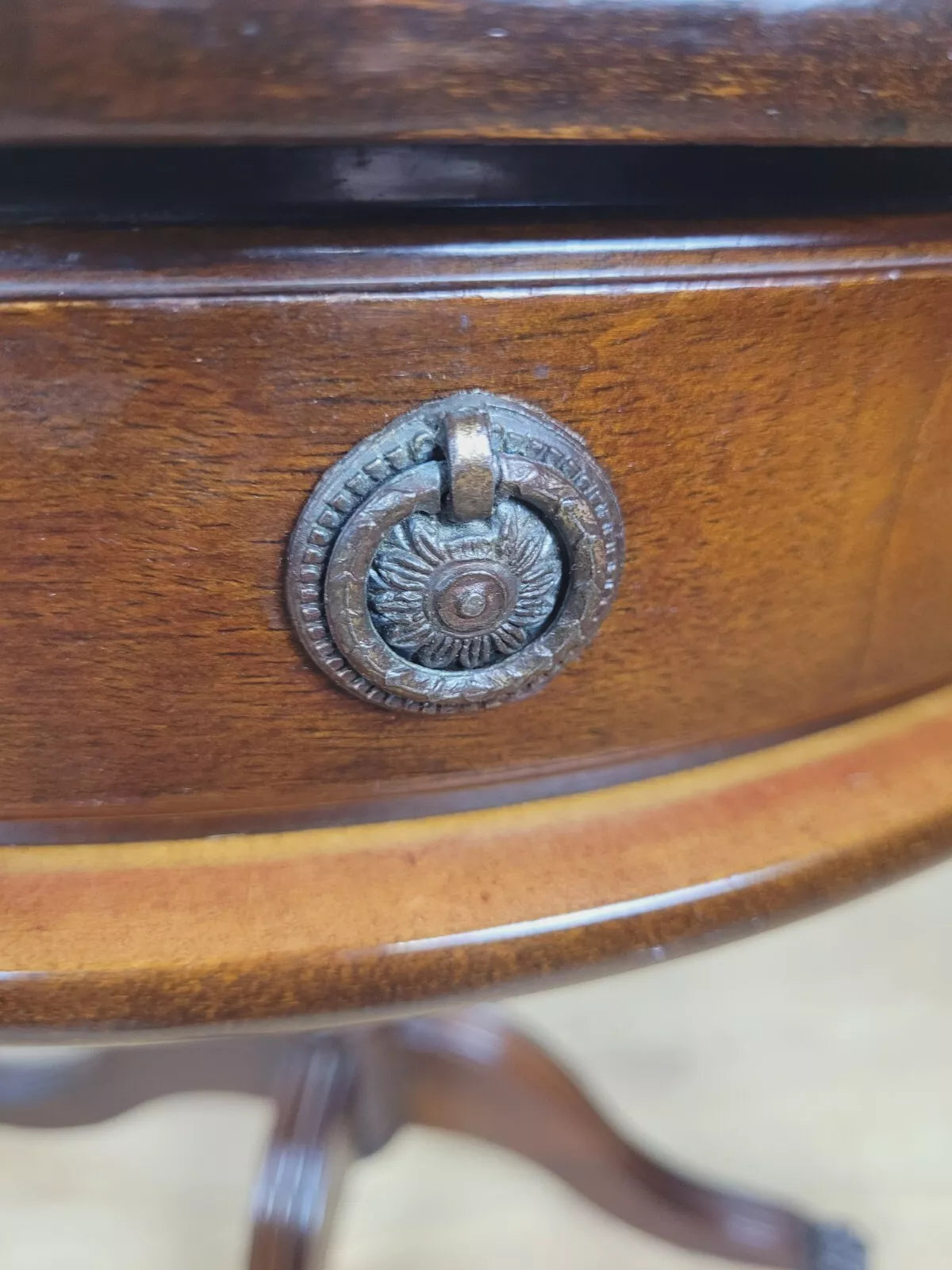 Victorian Drum Side Table Round Inlaid Paw Castors Drawers Postage Available