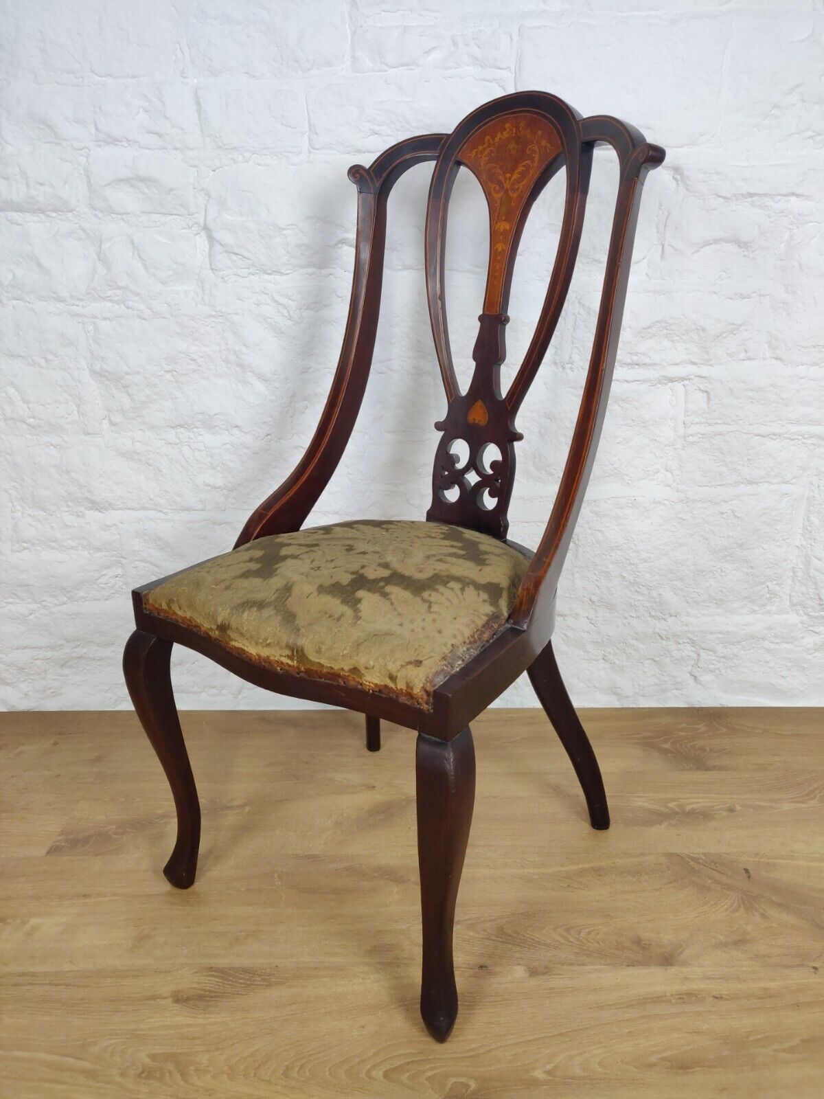 Edwardian Inlaid Dining Chair Queen Anne Legged Upholstered Postage Available