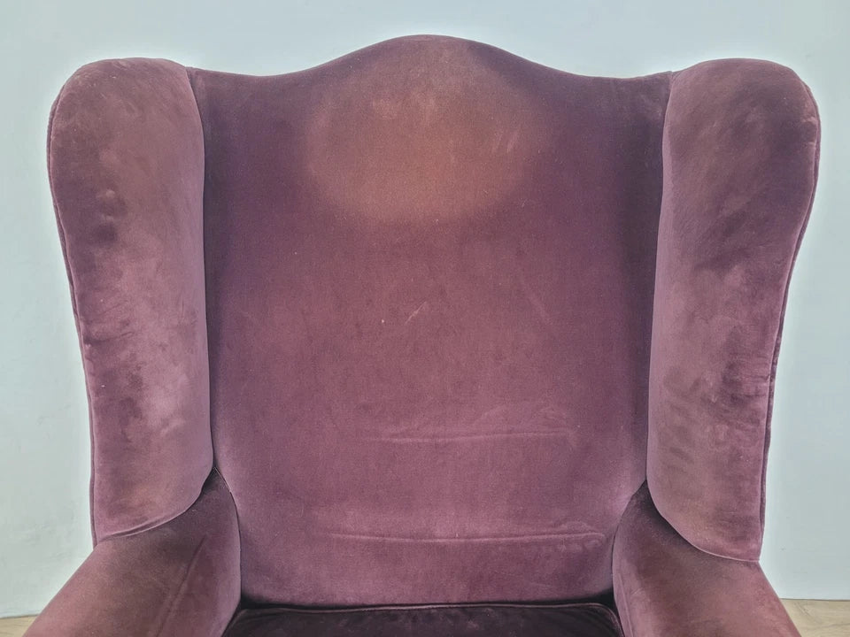 Victorian Wingback Armchair Velvet Purple 19thC Upholstered Delivery Available