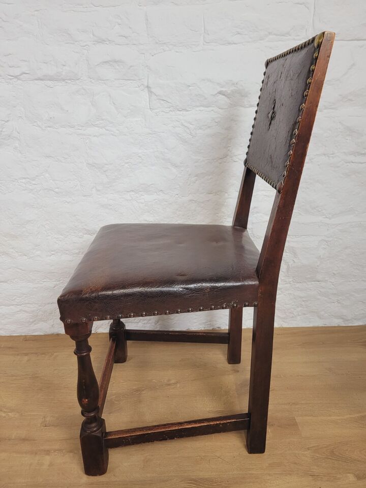 18th Century Hall Chair Mahogany Leather Brass Studded Postage Available