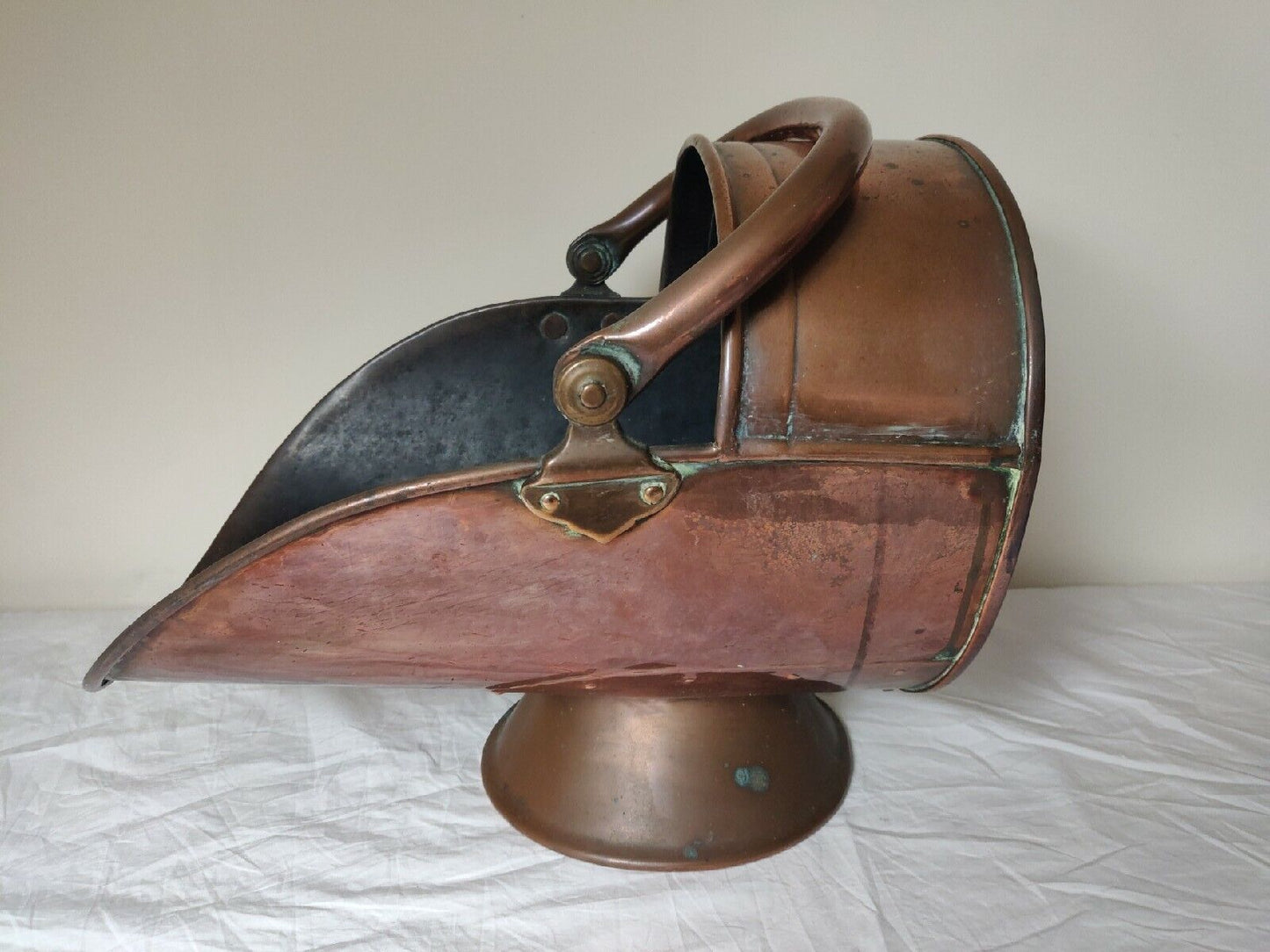 Copper Riveted Coal Helmet Scuttle With Handle Victorian Postage Available