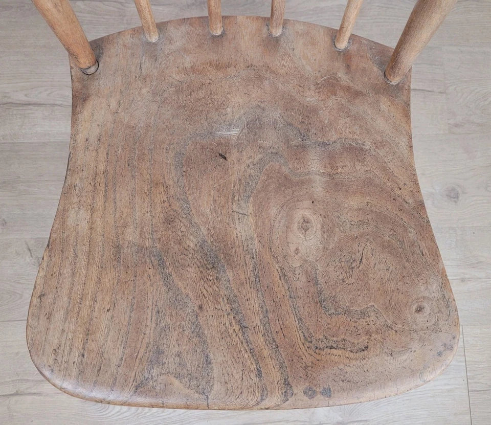 Country Kitchen Chair J.R. Carved Spindle Back 19thC Antique Postage Available