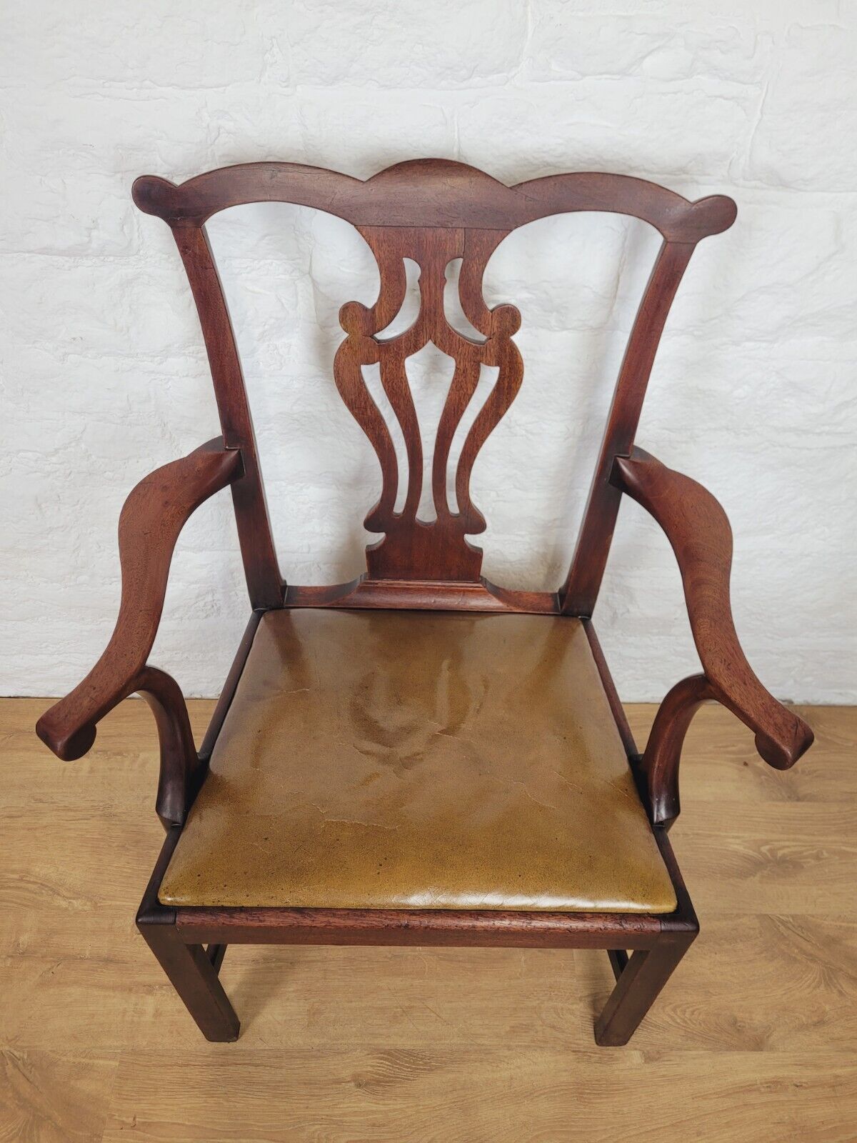 Victorian Dining Armchair Chippendale Style Pierced Splatback Leather Postage Available