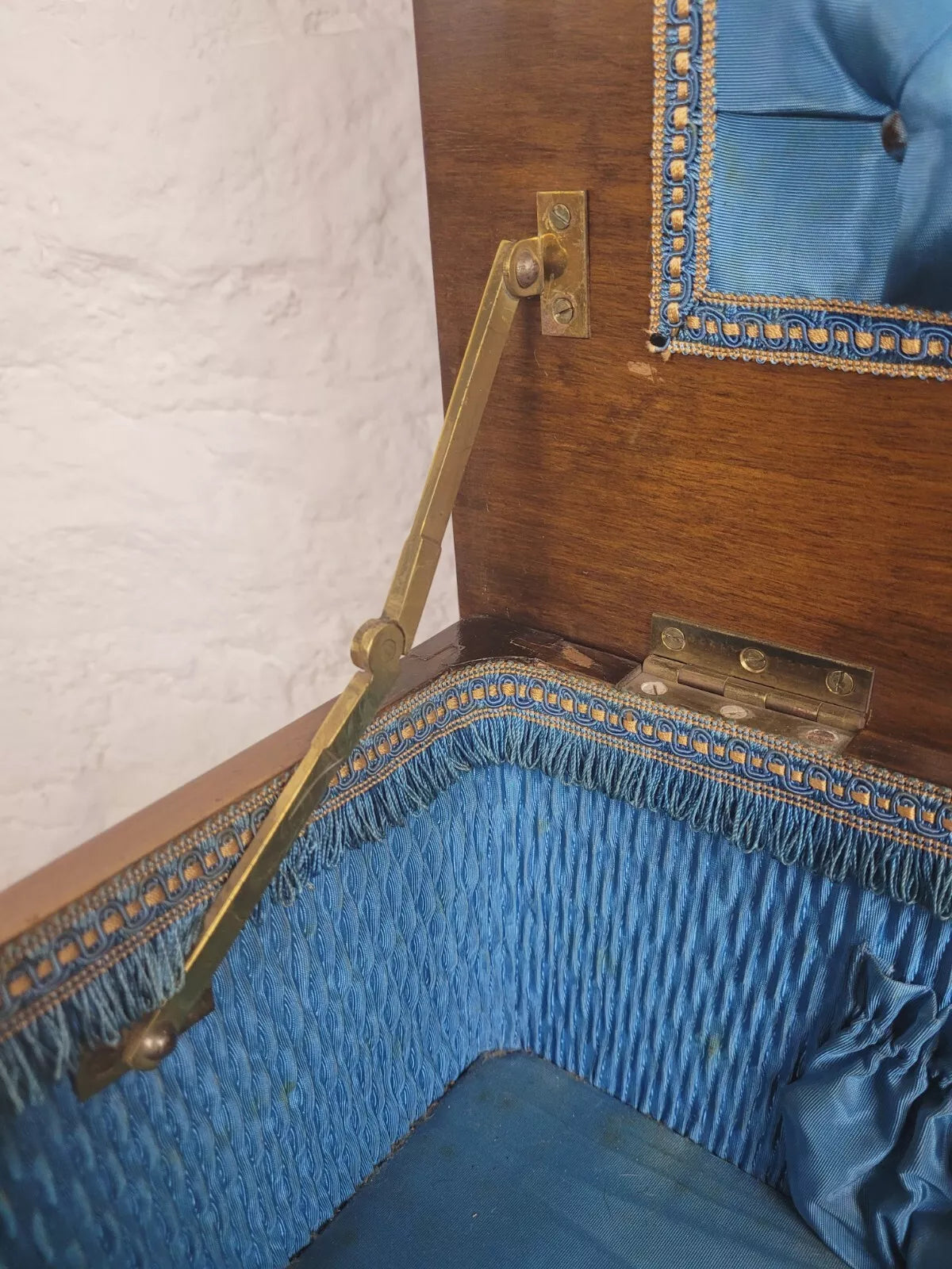 Victorian Sewing Box Blue Drawer Cabriole Legs Antique Postage Available