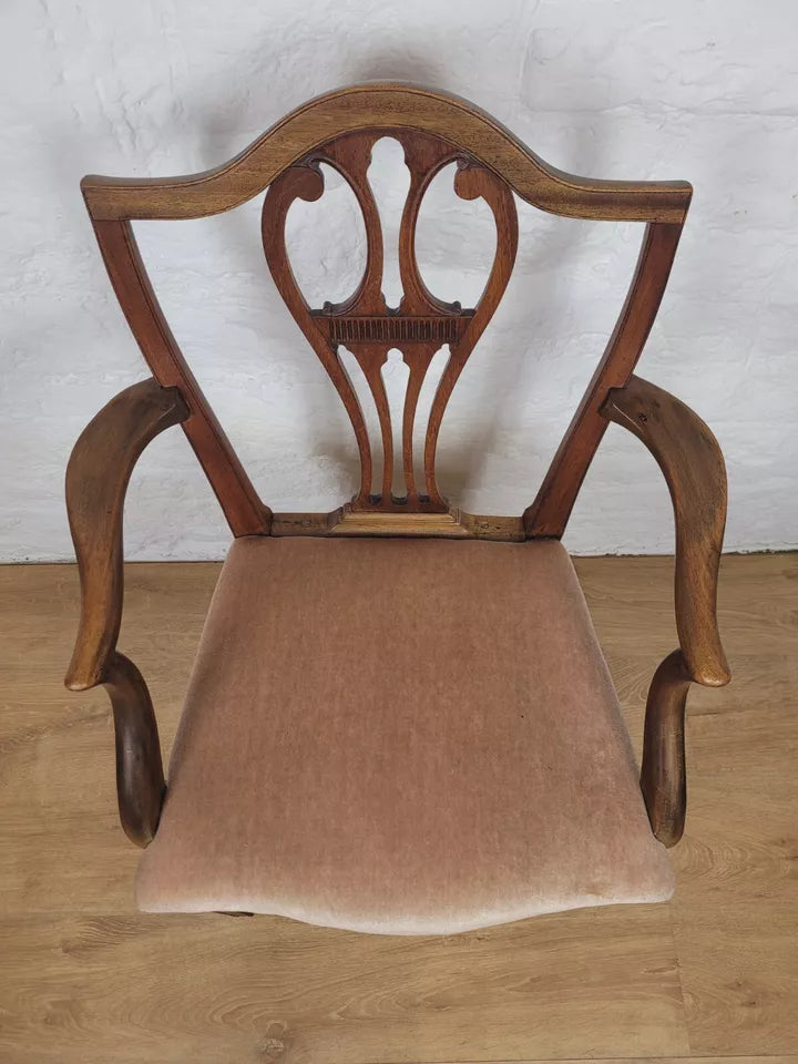 Victorian Dining Armchair Oak Carved Pierced Back Upholstered Postage Available