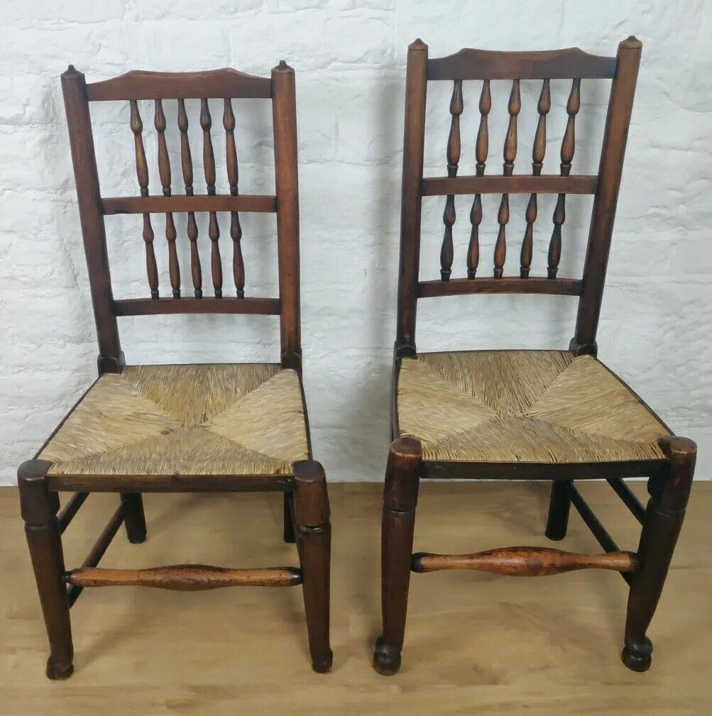 Dining Chairs Set Of 4 Rush Seat Oak 19th Century Spindle Back Postage Available