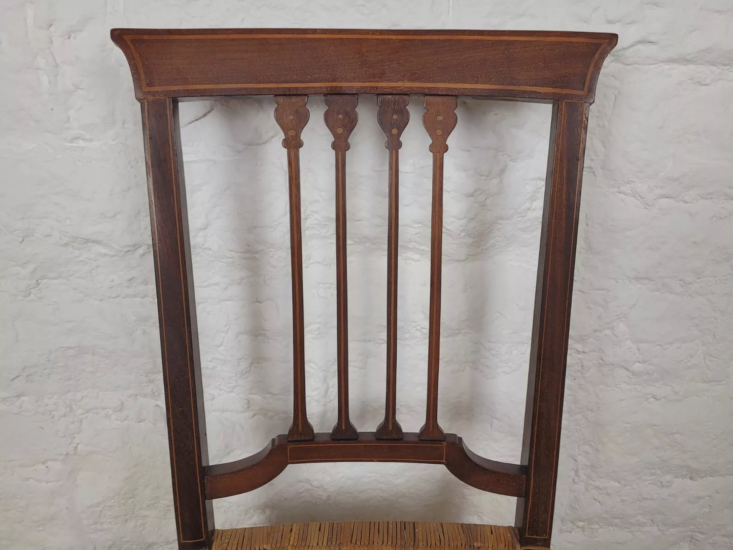 Edwardian Bedroom Chair Cane English Inlaid Slat Back Postage Available