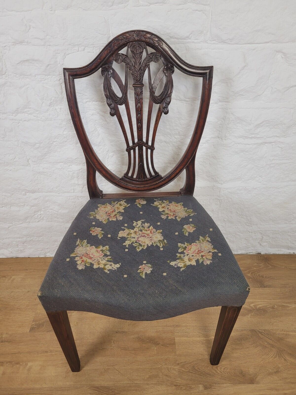 Shield Back Dining Chair Wheat Sheaf Carved Victorian Inlaid Postage Available