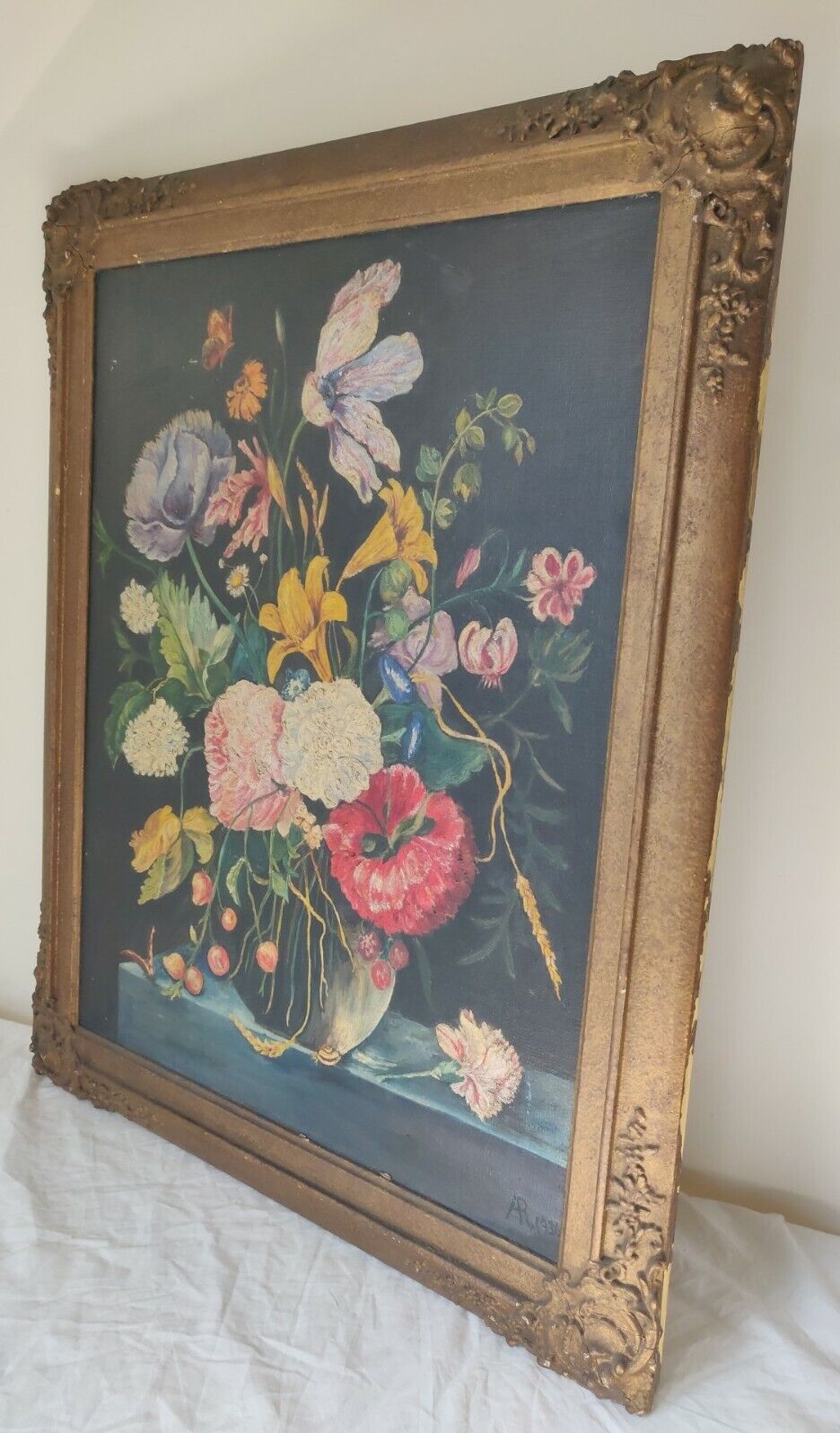 Still Life Oil Painting Bouquet Of Flowers AR 1936 Victorian Postage Available