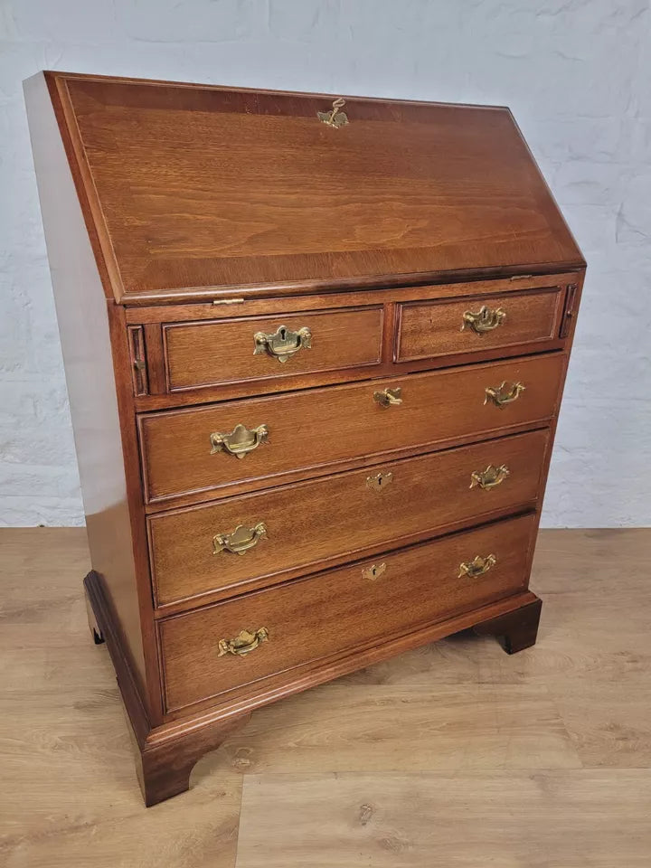 Vintage Writing Bureau Desk Mahogany Key & Lock Brass Handles Delivery Available