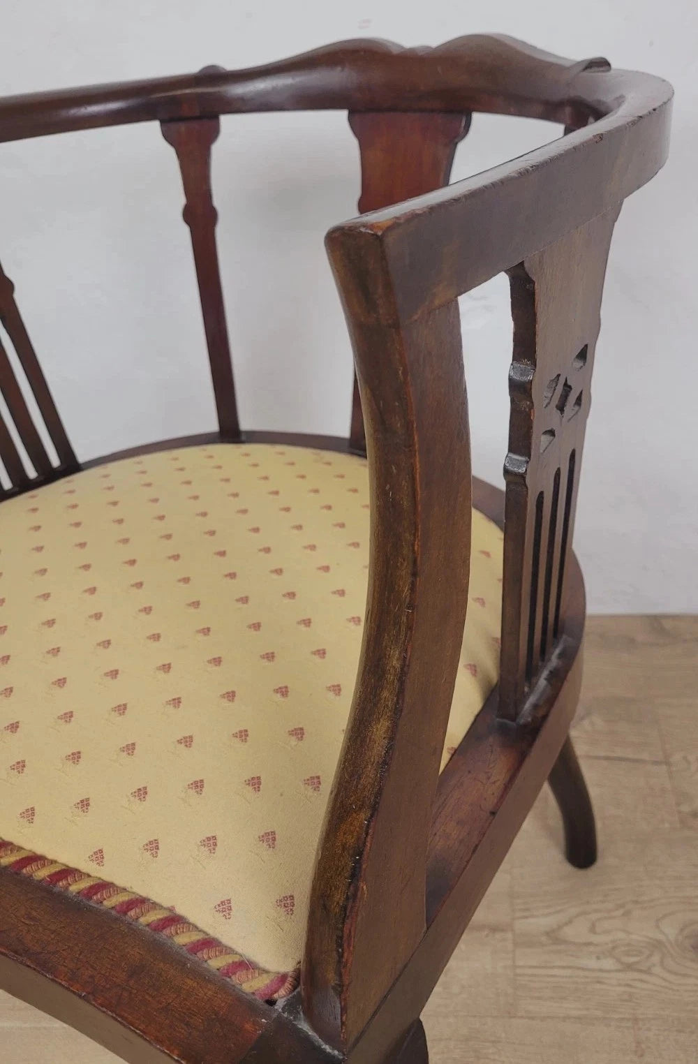 Edwardian Bedroom Elbow Chair Cushion Pierced Back Upholstered Postage Available