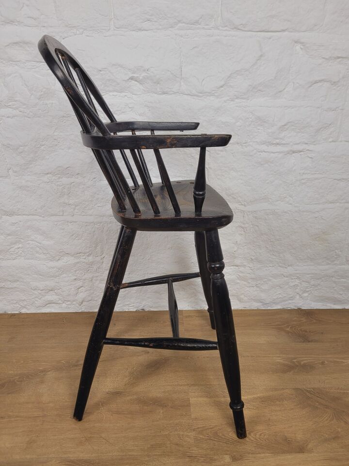 Childs Windsor High Chair 19thC Ebonised Stick Back Postage Available