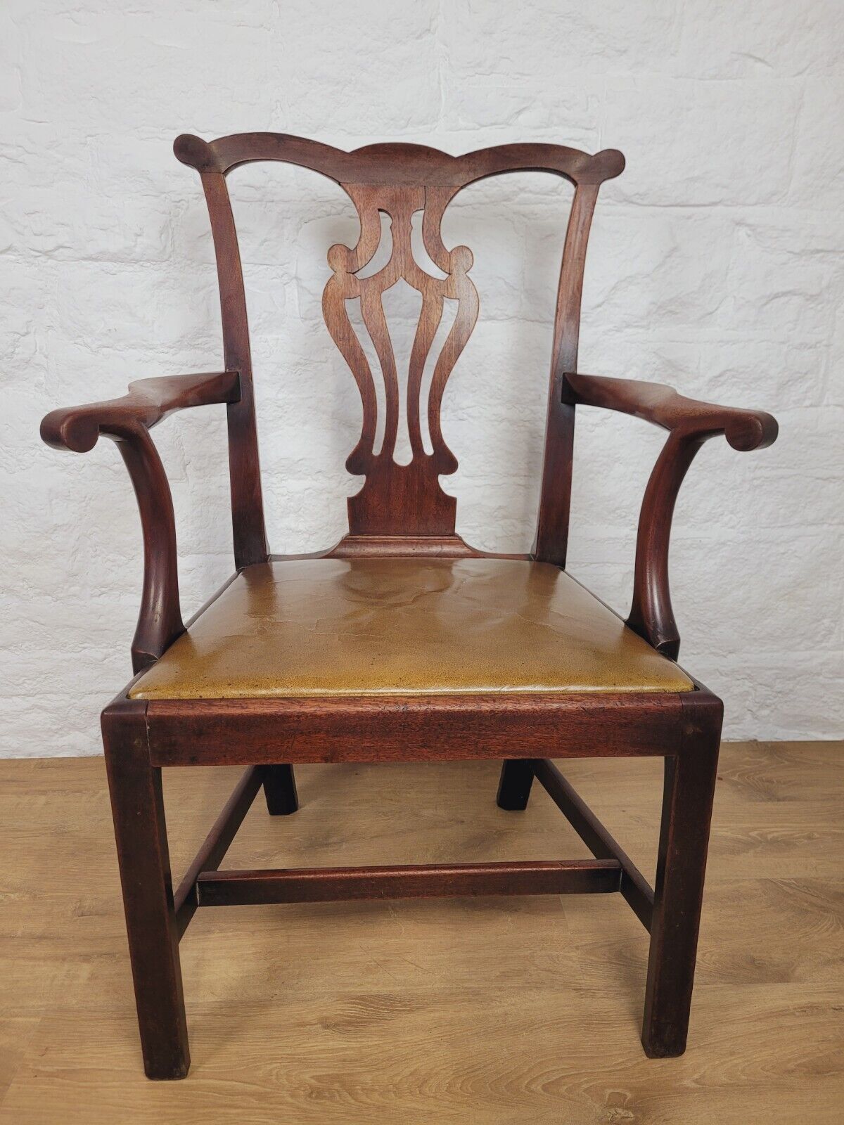 Victorian Dining Armchair Chippendale Style Pierced Splatback Leather Postage Available