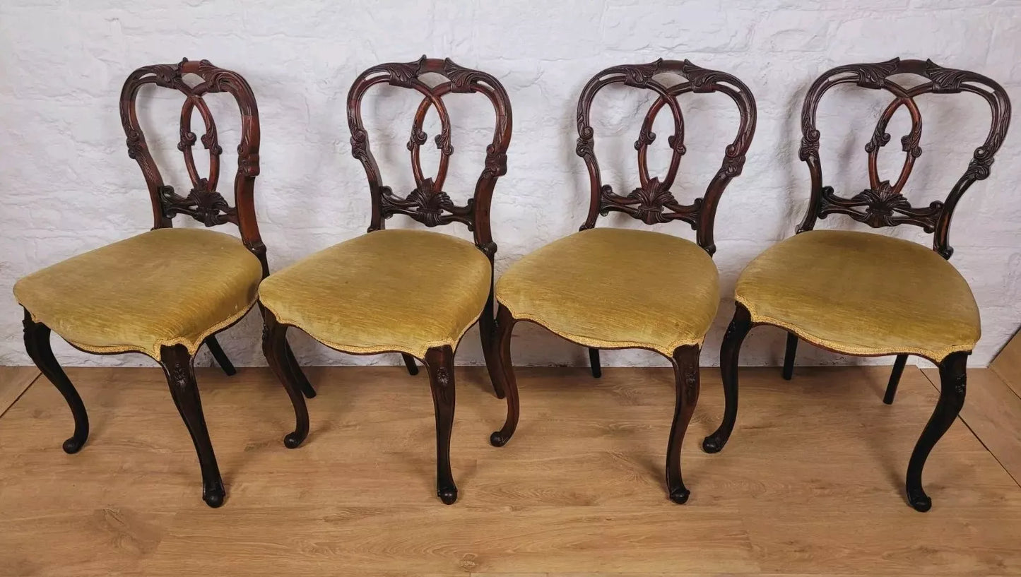 Victorian Dining Chairs 4 Carved Queen Anne Floral Upholstery Postage Available