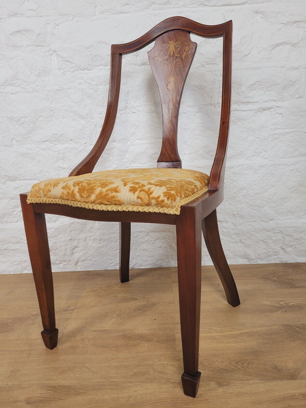 Edwardian Inlaid Dining Chair Floral Upholstered Postage Available