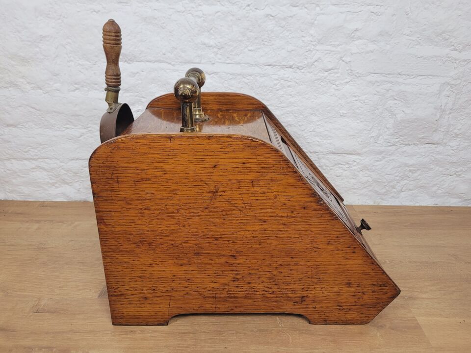 Victorian Coal Scuttle Spade Oak Brass Handle Postage Available