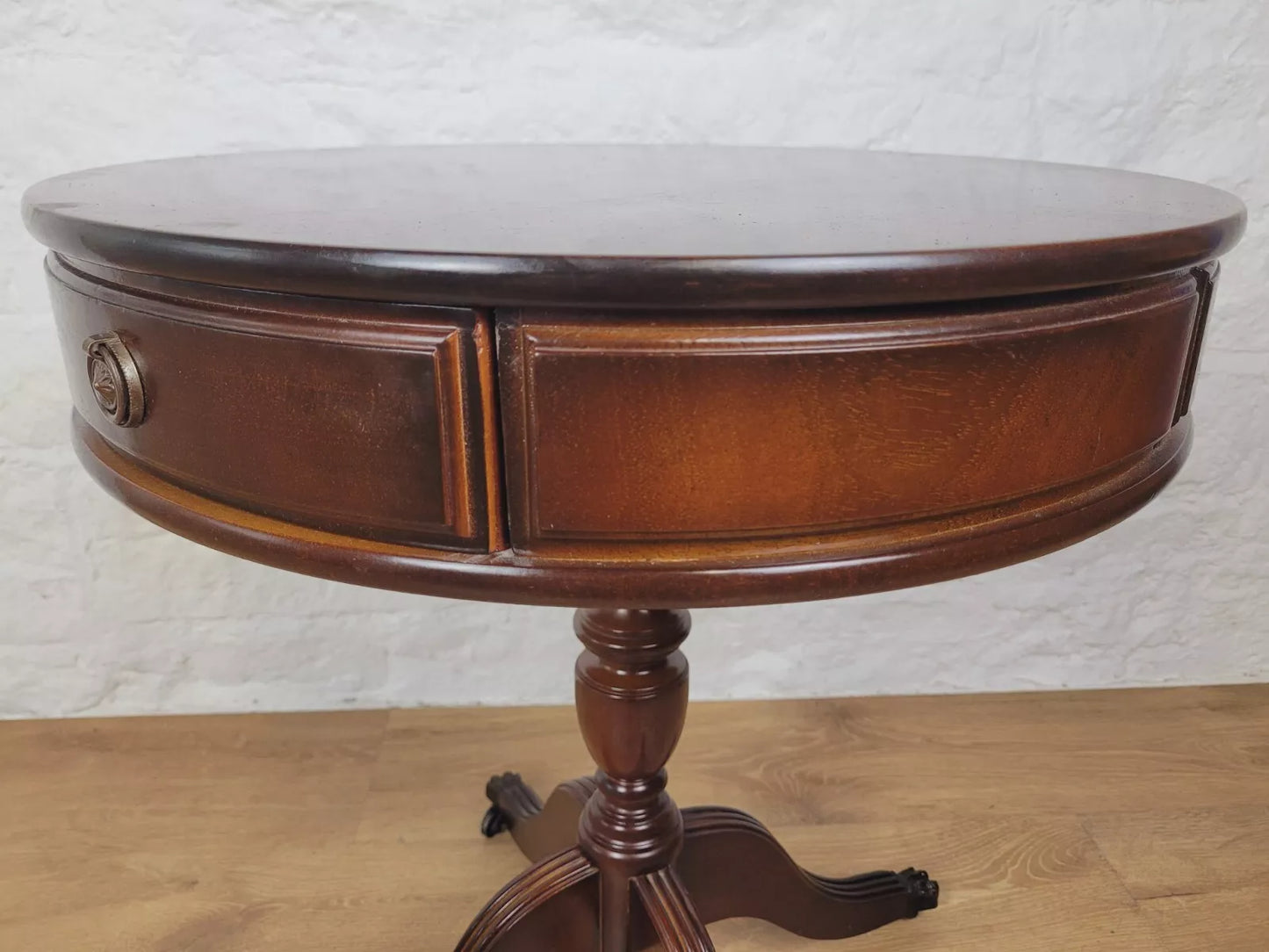 Victorian Drum Side Table Round Inlaid Paw Castors Drawers Postage Available