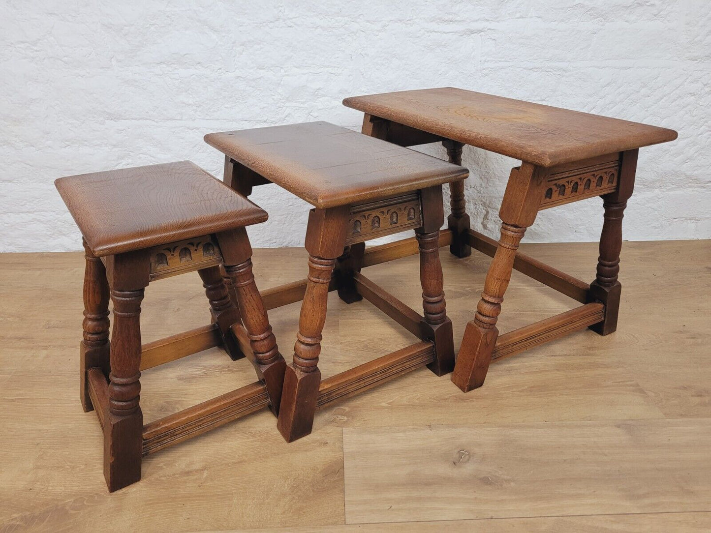 Nest of Tables Oak Carved Country English Rectangular Postage Available