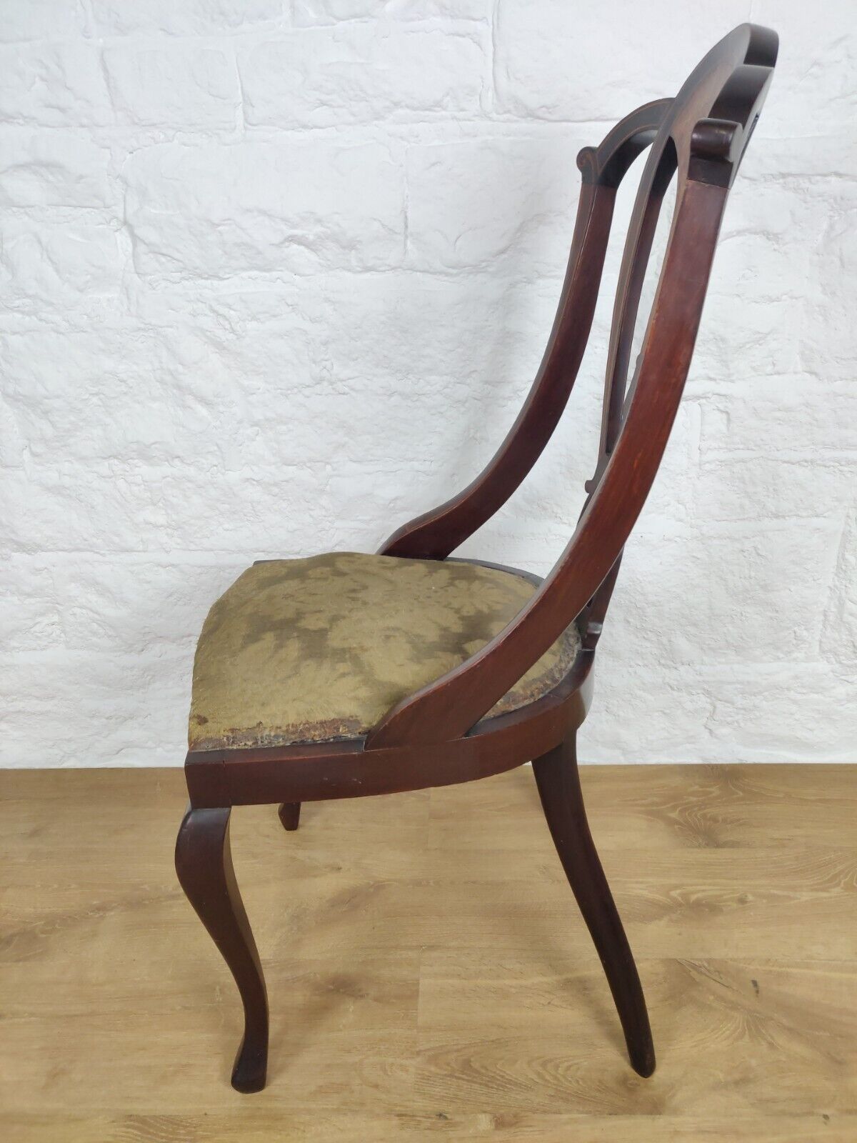 Edwardian Inlaid Dining Chair Queen Anne Legged Upholstered Postage Available