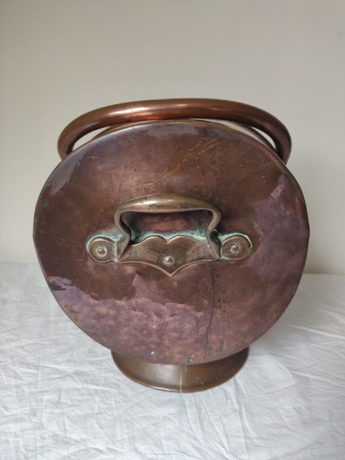 Copper Riveted Coal Helmet Scuttle With Handle Victorian Postage Available