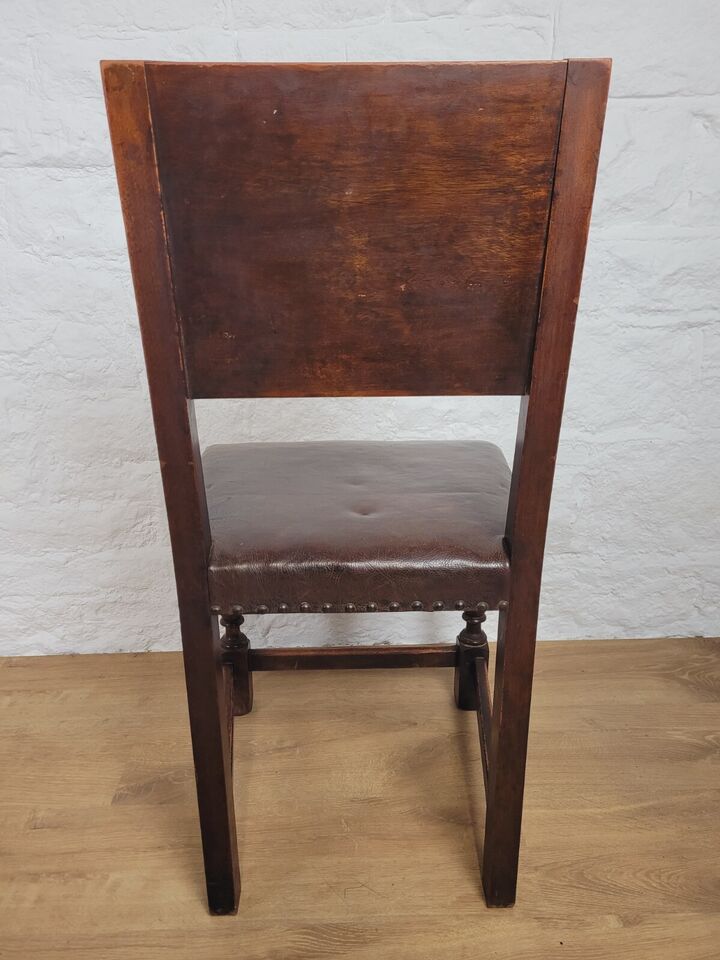 18th Century Hall Chair Mahogany Leather Brass Studded Postage Available