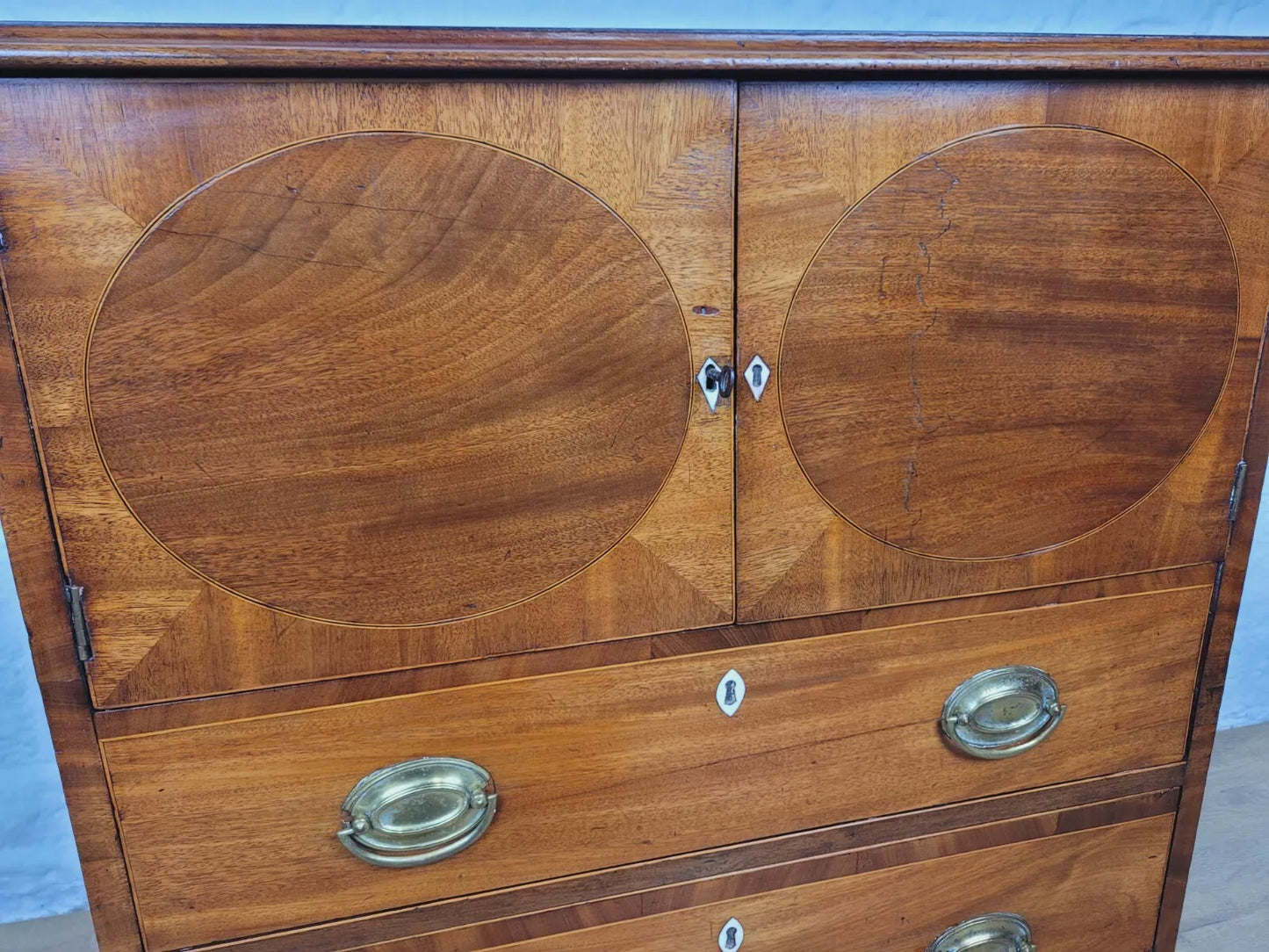 George III Inlaid Cabinet Drawers Lockable Mahogany Country Delivery Available