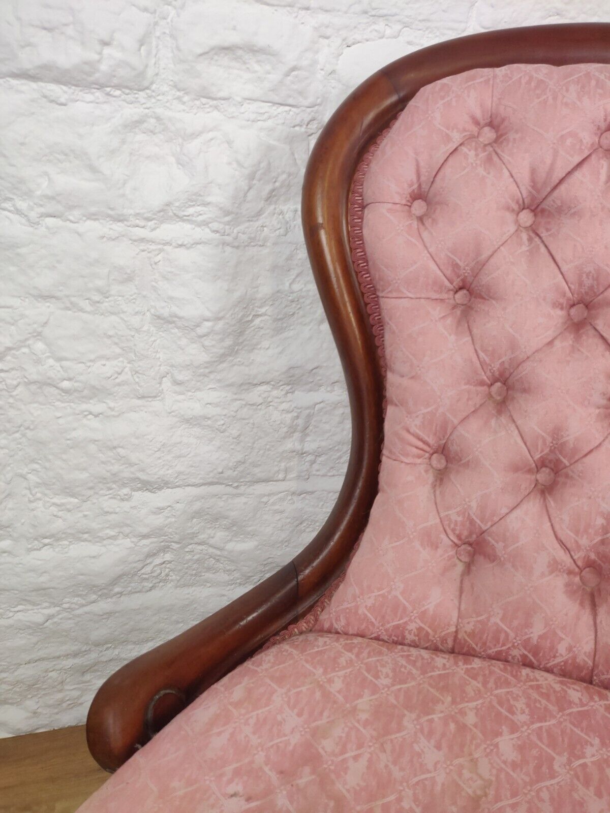 Victorian Nursing Chair Castors Button Back Pink Cabriole Legs Postage Available