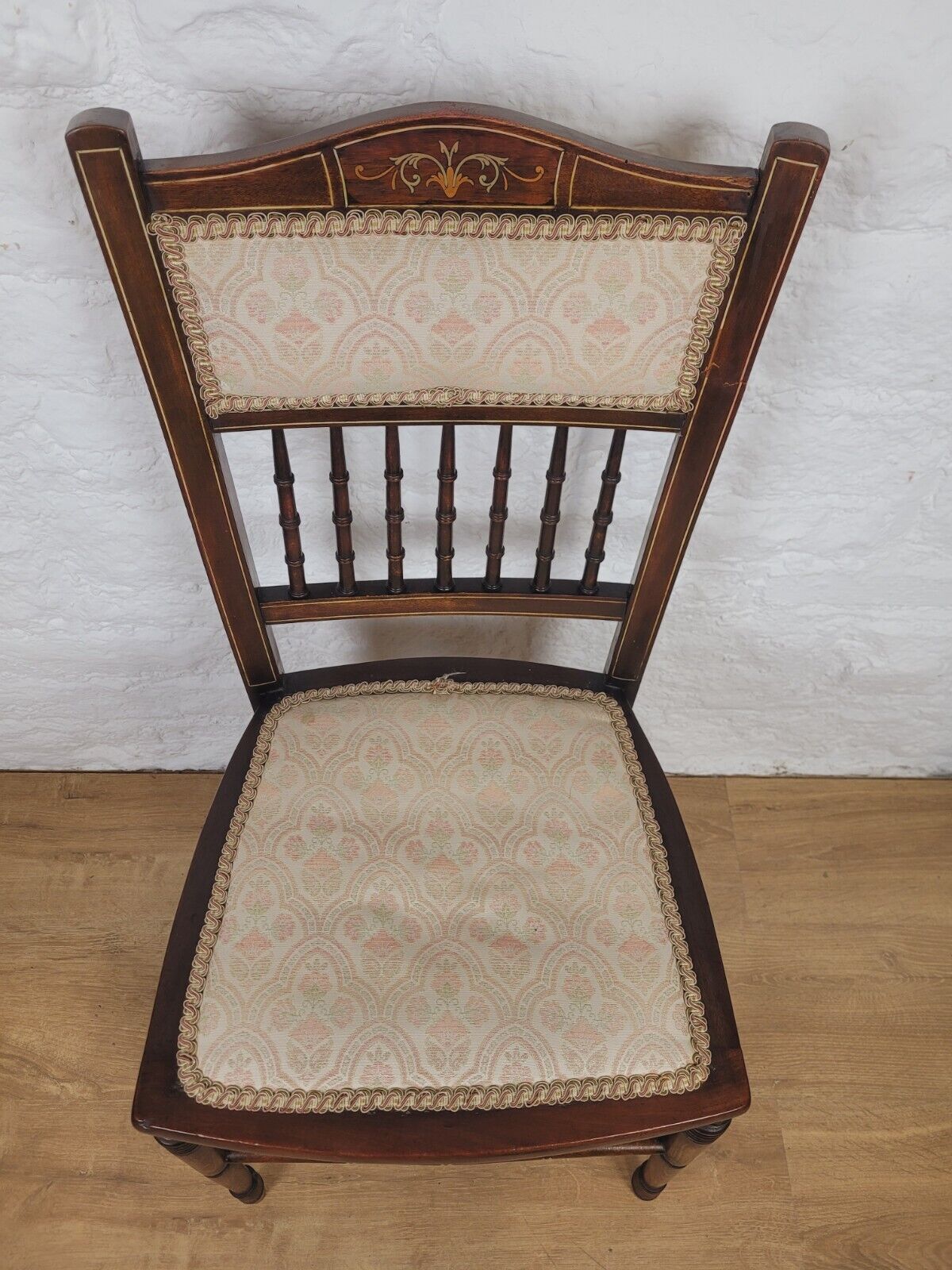 Victorian Inlaid Bedroom Chairs Pair Spindle Back Upholstered Postage Available