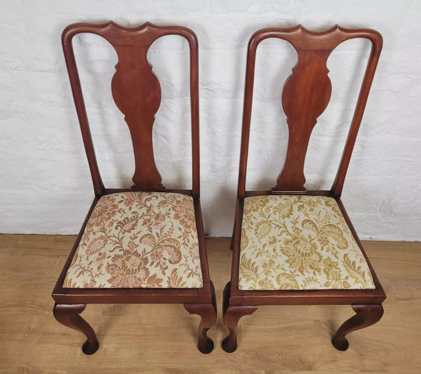 Victorian Dining Chairs Pair Upholstered Floral Queen Anne Postage Available