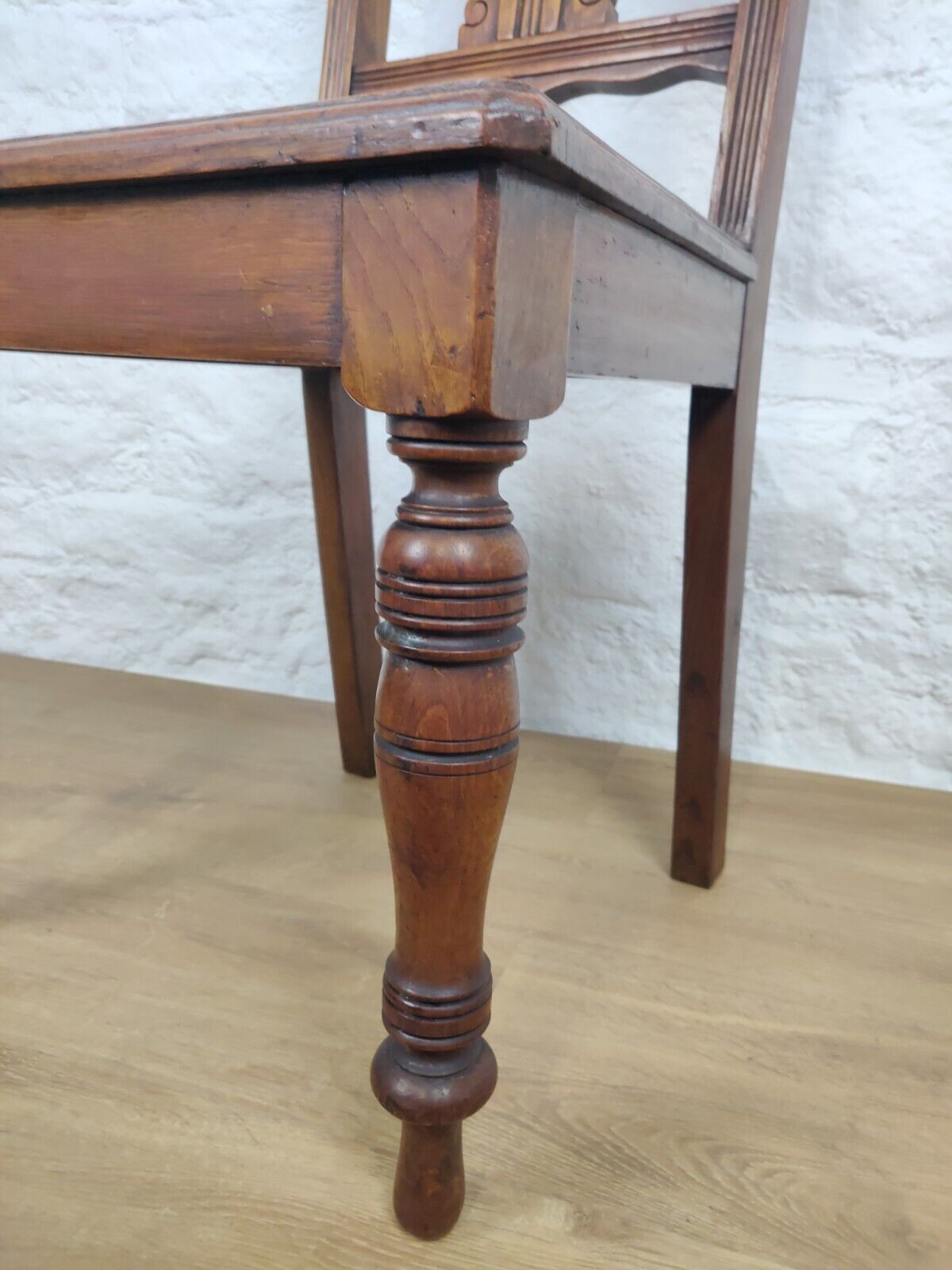 Edwardian Carved Hall Chair Floral Oak Scrolled Back Turned Postage Available